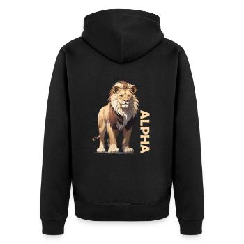 Alpha Lion - Unisex Premium Organic Zip Hoodie - black - Back - Nico (187cm)