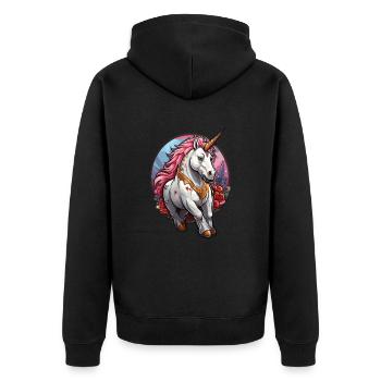 Einhorn mit pinker Mähne - Unisex Premium Bio Zip Hoodie - Schwarz - Hinten - Nico (187cm)