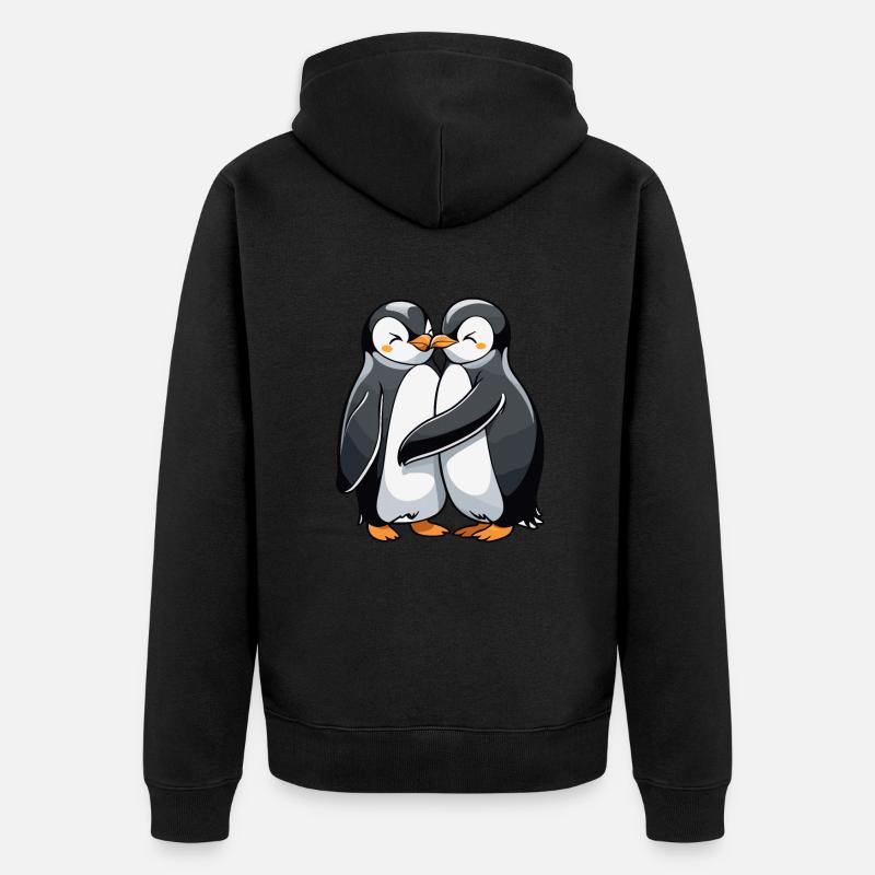 Pingouins s’embrassant - Veste à capuche bio Premium Unisexe - noir