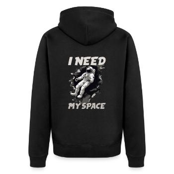 Spaceman i need my Space - Unisex Premium Bio Zip Hoodie - Schwarz - Hinten - Nico (187cm)