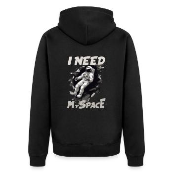 I need my Space - Unisex Premium Bio Zip Hoodie - Schwarz - Hinten - Nico (187cm)