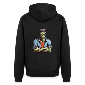 Zombie genervt - Unisex Premium Bio Zip Hoodie - Schwarz - Hinten - Nico (187cm)