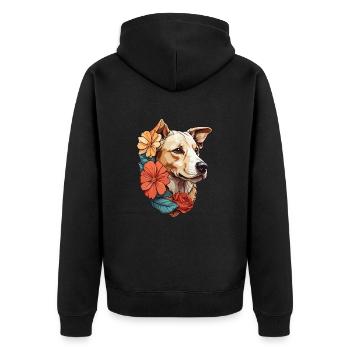 Hund mit bunten Blumen - Unisex Premium Bio Zip Hoodie - Schwarz - Hinten - Nico (187cm)