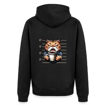 Katze mit Kaffeebecher Sauer Arrest - Unisex Premium Bio Zip Hoodie - Schwarz - Hinten - Nico (187cm)