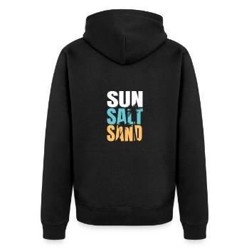 Sonne Salz Sand - Unisex Premium Bio Zip Hoodie - Schwarz - Hinten - Nico (187cm)