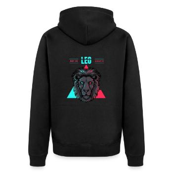 Löwe Sternzeichen Glitch Neon Leo July August 23 - Unisex Premium Bio Zip Hoodie - Schwarz - Hinten - Nico (187cm)