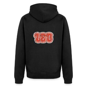 70s Leo Löwe Sternzeichen Vintage - Unisex Premium Bio Zip Hoodie - Schwarz - Hinten - Nico (187cm)