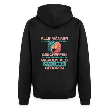 Sternzeichen Zwillinge - Unisex Premium Bio Zip Hoodie - Schwarz - Hinten - Nico (187cm)