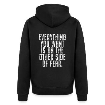 Everything You Want Motivation vs. Comfort Zone - Unisex Premium Organic Zip Hoodie - black - Back - Nico (187cm)