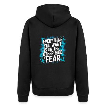 Everything You Want Motivation vs. Comfort Zone - Unisex Premium Organic Zip Hoodie - black - Back - Nico (187cm)