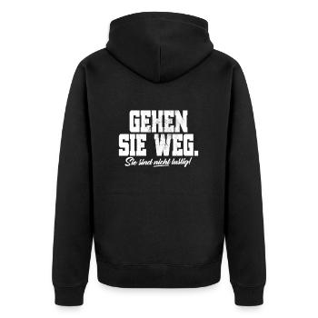 Gehen Sie Weg Sie Sind Nicht Lustig Joke Sarkasmus - Unisex Premium Bio Zip Hoodie - Schwarz - Hinten - Nico (187cm)