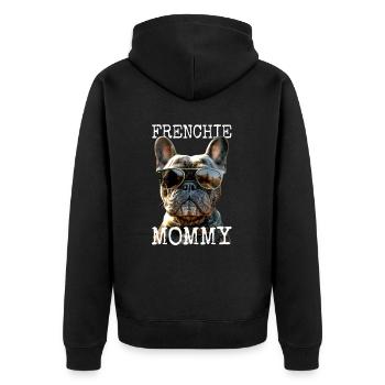 Frenchie Mommy Mama Muttertag Französische Dogge - Unisex Premium Bio Zip Hoodie - Schwarz - Hinten - Nico (187cm)