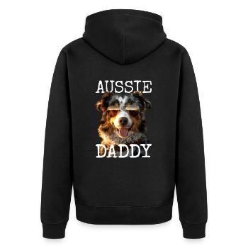 Aussie Daddy Papa Vatertag Dad Australian Shepherd - Unisex Premium Bio Zip Hoodie - Schwarz - Hinten - Nico (187cm)
