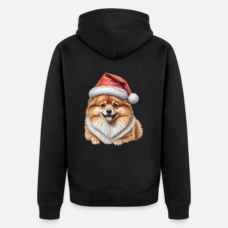 Chiot poméranien de Noël - Veste à capuche bio Premium Unisexe - noir