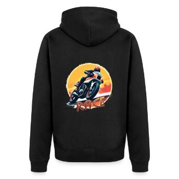 Motorrad. Biker im Retrolook. Rennen. - Unisex Premium Bio Zip Hoodie - Schwarz - Hinten - Nico (187cm)