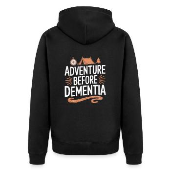 L’aventure avant la démence Randonnée Camping en plein air - Veste à capuche bio Premium Unisexe - noir - Dos - Nico (187cm)