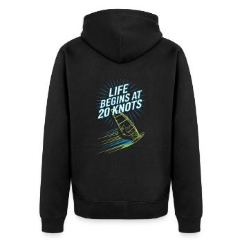Windsurfing Life Begins At 20 Knots Windsurfer - Unisex Premium Bio Zip Hoodie - Schwarz - Hinten - Nico (187cm)