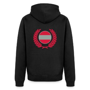 Österreich (Flagge & Lorbeerkranz) - Unisex Premium Bio Zip Hoodie - Schwarz - Hinten - Nico (187cm)