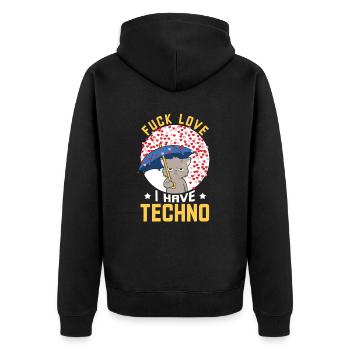 TECHNO FUCK LOVE I HAVE TECHNO CAT - Unisex Premium Organic Zip Hoodie - black - Back - Nico (187cm)