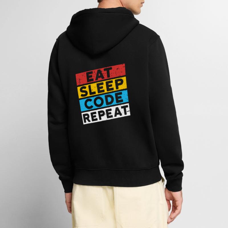 CODE CODER CODING Spruch | EAT SLEEP CODE REPEAT Unisex Premium Bio Zip Hoodie