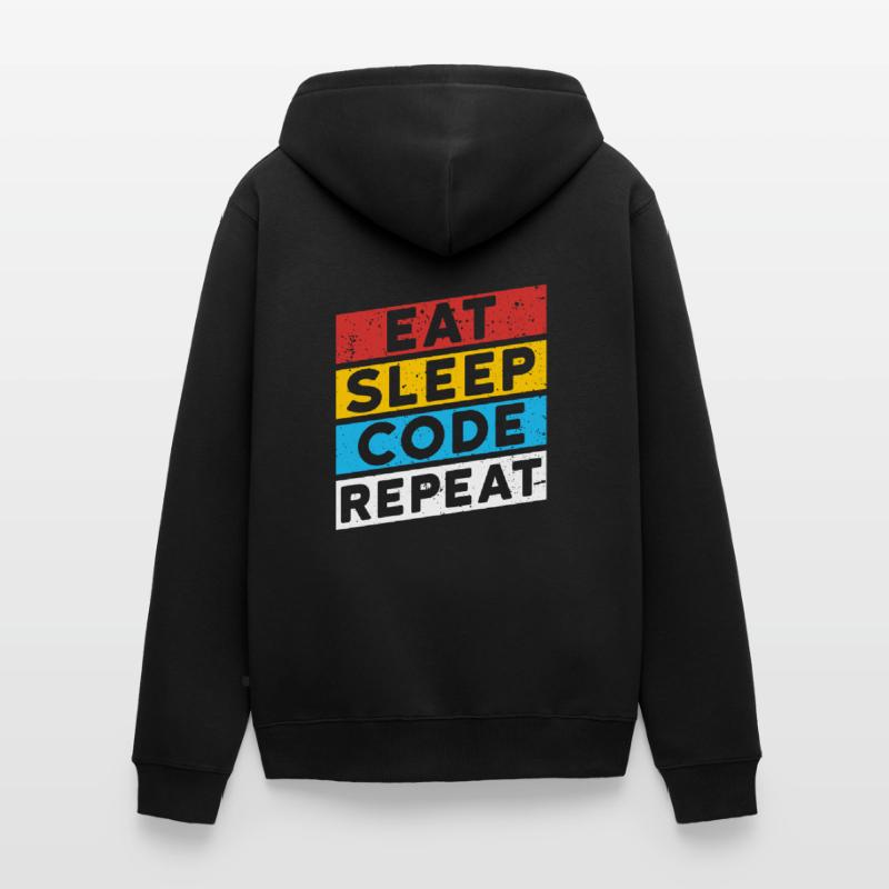CODE CODER CODING Spruch | EAT SLEEP CODE REPEAT Unisex Premium Bio Zip Hoodie