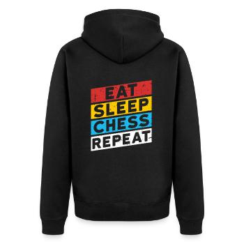SCHACHSPIELER SCHACH | EAT SLEEP CHESS REPEAT - Unisex Premium Bio Zip Hoodie - Schwarz - Hinten - Nico (187cm)