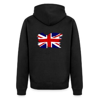 Union Jack Britische Flagge mit Grunge - Unisex Premium Bio Zip Hoodie - Schwarz - Hinten - Nico (187cm)