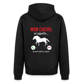 Mon cheval m'appelle faut quẹ j’y aille T-shirt - Veste à capuche bio Premium Unisexe - noir - Dos - Nico (187cm)