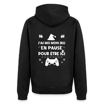 J'ai mis mon jeu en pause pour être ici. Cadeau - Veste à capuche bio Premium Unisexe - noir - Dos - Nico (187cm)