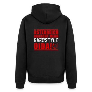 Österreich Hardstyle - Unisex Premium Bio Zip Hoodie - Schwarz - Hinten - Nico (187cm)