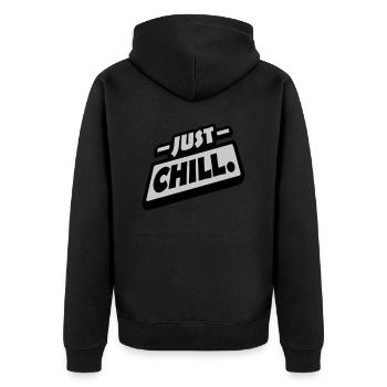 Just Chill Text Logo - Veste à capuche bio Premium Unisexe - noir - Dos - Nico (187cm)