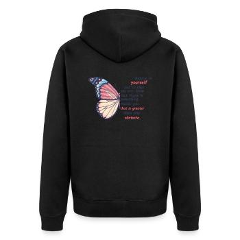 Schmetterling Blume Motivationsspruch Spruch Frau - Unisex Premium Bio Zip Hoodie - Schwarz - Hinten - Nico (187cm)