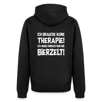 Therapie? Bierzelt! - Outfit Party Volksfest - Unisex Premium Bio Zip Hoodie - Schwarz - Hinten - Nico (187cm)