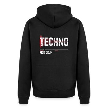Techno Kick Drum - キックドラム - Unisex Premium Bio Zip Hoodie - Schwarz - Hinten - Nico (187cm)