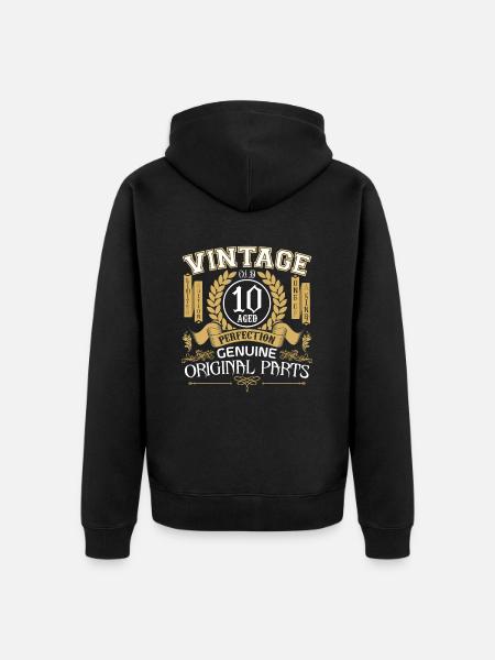 Vintage 10 år – fødselsdagsgave 10 år - Premium økologisk unisex-hættejakke - sort