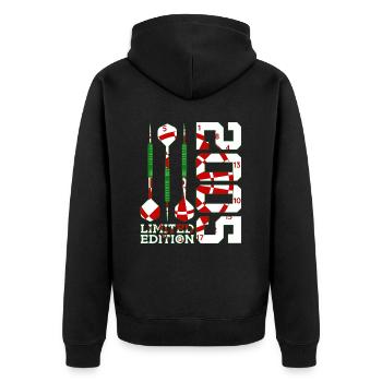 21. GEBURTSTAG DARTS LIMITED EDITION 2005 - Unisex Premium Bio Zip Hoodie - Schwarz - Hinten - Nico (187cm)