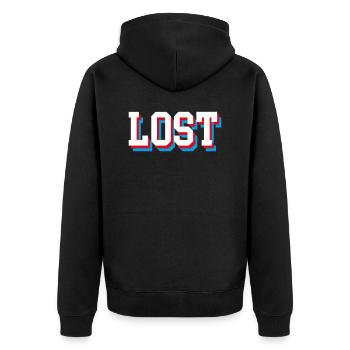 Mustard gas - Unisex Premium Organic Zip Hoodie - black - Back - Nico (187cm)