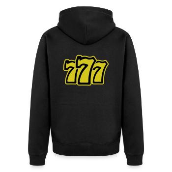 777 - Unisex Premium Bio Zip Hoodie - Schwarz - Hinten - Nico (187cm)