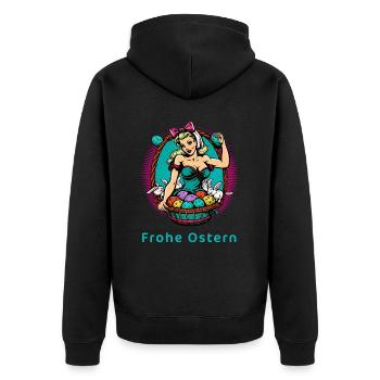 Frohe Ostern - Frau Hase Osterhase Osterei Pop Art - Unisex Premium Bio Zip Hoodie - Schwarz - Hinten - Nico (187cm)