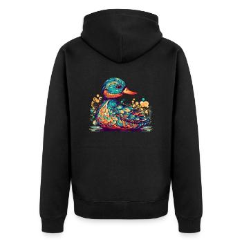 Ein schönes Entlein oder ist es doch ein Erpel? - Unisex Premium Bio Zip Hoodie - Schwarz - Hinten - Nico (187cm)