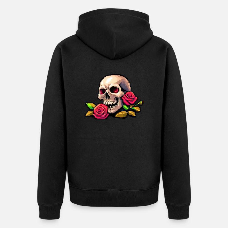 8Bit Skull - Yeux rouges - Veste à capuche bio Premium Unisexe - noir