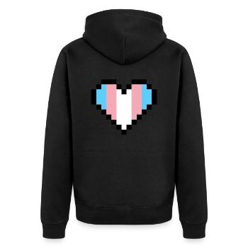 Transgender Pride Pixel Art Herz - Unisex Premium Bio Zip Hoodie - Schwarz - Hinten - Nico (187cm)