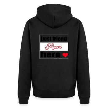 Mum, best friend, hero - Unisex Premium Bio Zip Hoodie - Schwarz - Hinten - Nico (187cm)