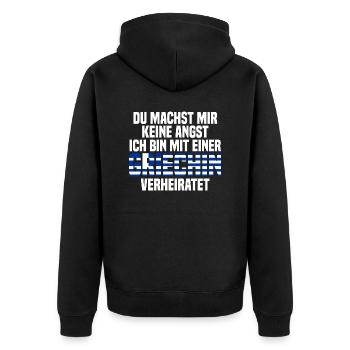 Du machst mir Keine Angst ich bin mit einer Griech - Unisex Premium Bio Zip Hoodie - Schwarz - Hinten - Nico (187cm)