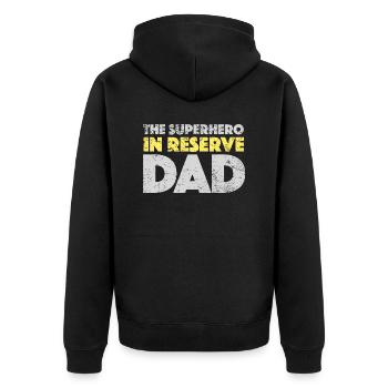 The Superhero In Reserve Dad - Unisex Premium Organic Zip Hoodie - black - Back - Nico (187cm)