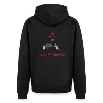 i love merkenich - Unisex Premium Bio Zip Hoodie - Schwarz - Hinten - Nico (187cm)