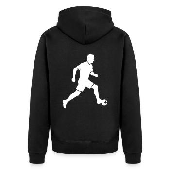Fussballer Symbol Fussball Spieler Mann - Unisex Premium Bio Zip Hoodie - Schwarz - Hinten - Nico (187cm)