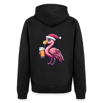 Flamingo Weihnachten Bier Lustig - Unisex Premium Bio Zip Hoodie - Schwarz - Hinten - Nico (187cm)