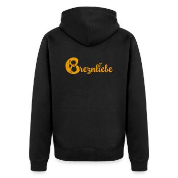 Breznliebe (gelb) - Unisex Premium Bio Zip Hoodie - Schwarz - Hinten - Nico (187cm)
