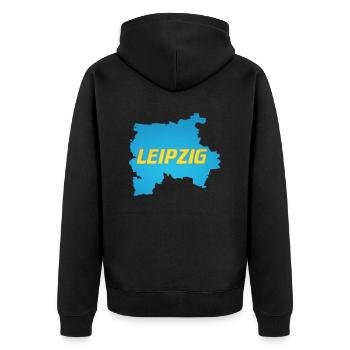 LEIPZIG - Unisex Premium Bio Zip Hoodie - Schwarz - Hinten - Nico (187cm)